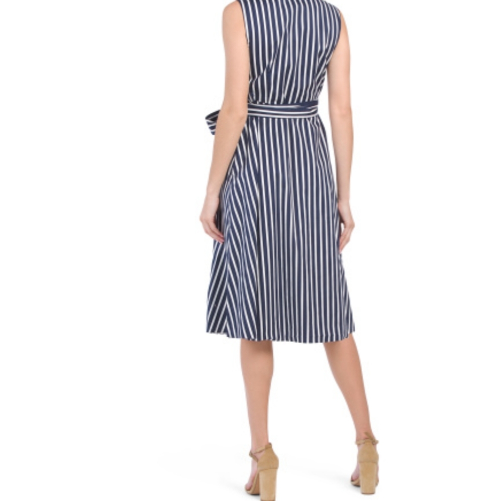 Draper James Miranda Navy Vertical Stripes Stretch Wrap Dress 4 NWT - Picture 2 of 6